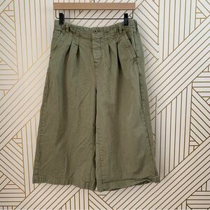 Free People Hard Rain Gaucho Pants wide leg green cotton blend culotte 4